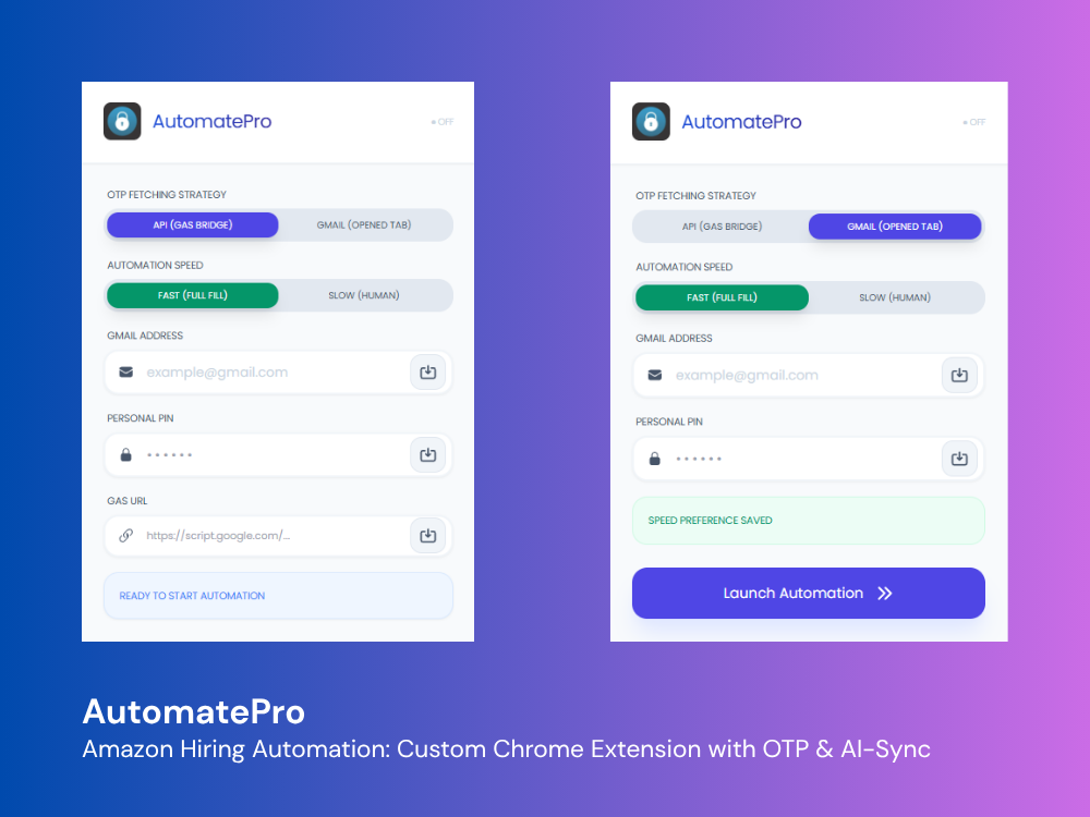 Amazon Hiring Automation: Custom Chrome Extension with OTP & AI-Sync - Eliminate login friction with advanced, human-like browser automation by Pasindu Piumal